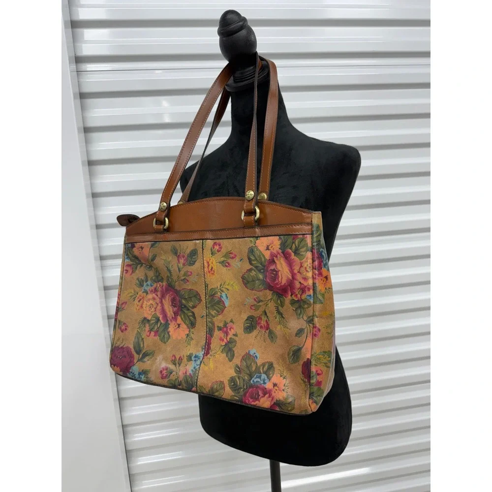 Patricia Nash Poppy Leather Tote Featuring Vtg Victorian Garden Floral Print